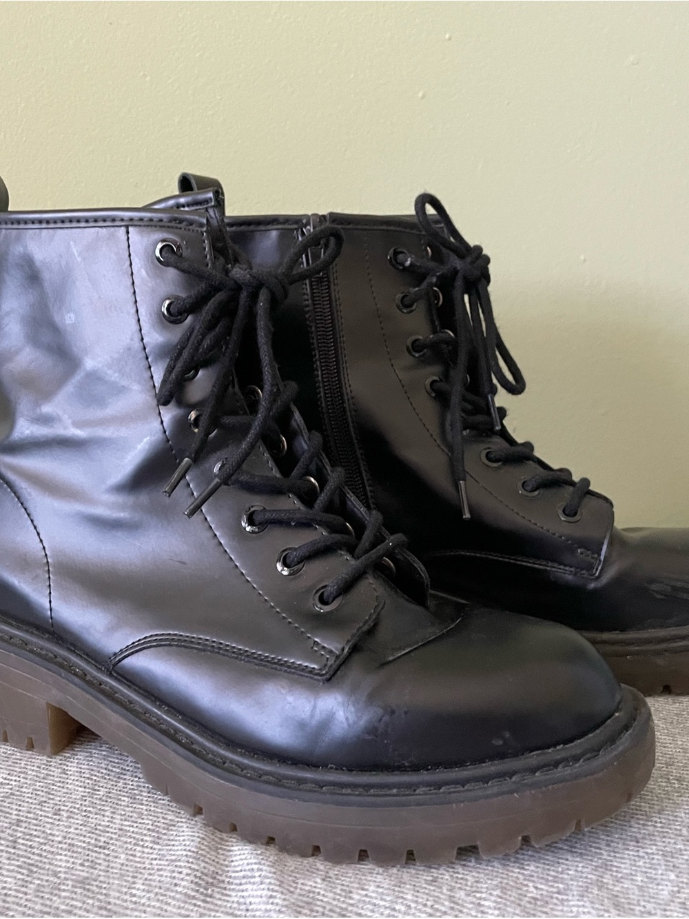 Forever 21 Black Lace-Up Combat Boots